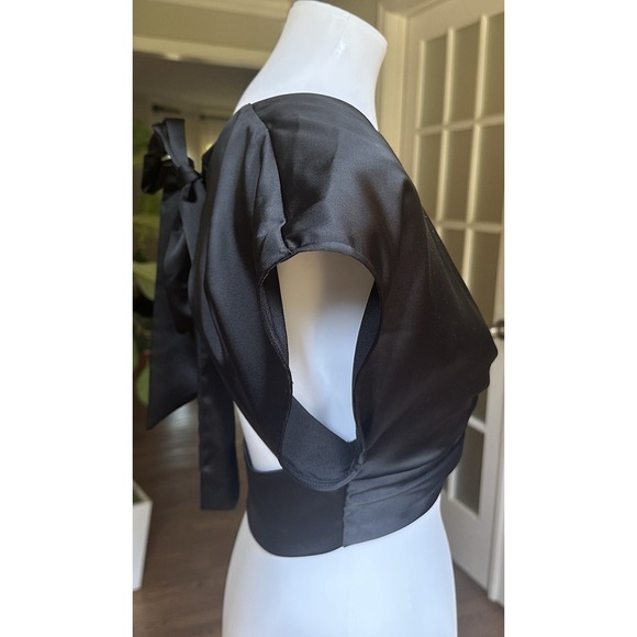 Zara Black Satin Crop Top Twist Front Open Back Tie Size Small S Party Evening - Picture 3 of 6